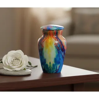 eSplanade Mini-Urnen-Andenken-Gedenkgefäß aus Metall | Kleine Urne für die Bestattung der Bestattungsasche | Mond mit Bäumen Bedruckte Andenken | Dunkelblau – 3 Zoll (Mehrfarbig)