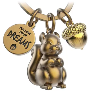 FABACH Eichhörnchen Schlüsselanhänger Skippy mit Gravur - Niedlicher Eichhörnchen Schlüsselanhänger - Eichhörnchen Glücksbringer als Motivation Geschenk für Freundin - Follow your Dreams