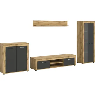 INOSIGN Wohnwand »Aosta, Breite 330cm, best. aus Highboard, Lowboard, Wandboard, Vitrine« 4 Stk. tlg., grau