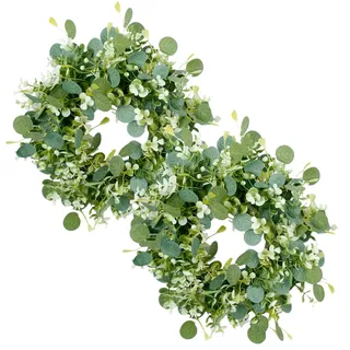 Avoik 2PCS Eukalyptus Künstlicher Kranz Grünkranz 30 cm Kunstpflanze Dekorative Kränze Frühlings-Sommer Kranz Künstliche Hängende Türkranz Wandkranz Deko für Haustür Tür Wand Fenster Dekoration