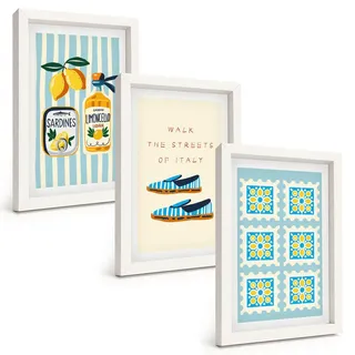Tulup Bilder SET 3er Set - 20x30 cm Weißer Rahmen - Früchte, Elemente der italienischen Kultur , Kunststoff , Rechteckig , 20x30 cm , Fotografie , Bilder & Rahmen, Bilder