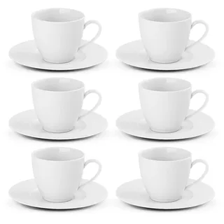 Gerlach 1760 Kaffeetassen Set - Cappuccino Tassen Kaffeeservice mit Untertassen - für 6 Personen - Porzellan - Modern New - Weiß 185 ml