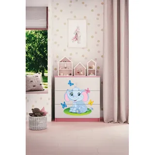 Kinderkommode mit Schubladen Elefant in der Farbe Rosa Babydreams - Rosa