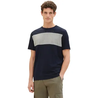 TOM TAILOR Herren Basic T-Shirt mit Logo-Print, 10668 - Sky Captain Blue, XXL
