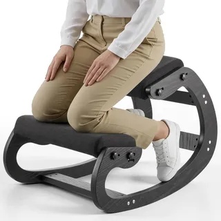 Vevor Ergonomischer Hocker mit Dicken, Integrierten Schaumstoffpolstern & Massivholzrahmen, Höhenverstellbarer Kniestuhl zur Entlastung von Nacken und Rücken, Ideal für Zuhause, Büro, Schwarz