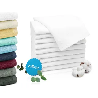 ZOLLNER 10er Set Gästehandtücher in 30x50 cm - saugstarke und weiche Gästetücher in weiß - mit praktischem Aufhänger - waschbar bis 95°C - Baumwolle - Hotelqualität
