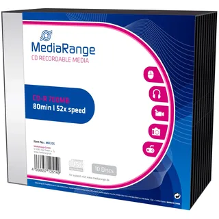 MediaRange CD-R 700MB|80min 52-fache Schreibgeschwindigkeit, 10er Pack im Slimcase