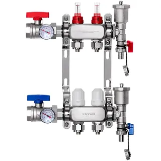 Vevor 2 Heizkreise Heizkreisverteiler Fußbodenheizung, Durchflussanzeiger 5L/min