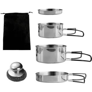 burkfeeg Camping Kochtopf Set,9-Teiligtes Outdoor Camping Kochgeschirr Edelstahl 2-3 Personen Faltbare Outdoor Kochtopf Campinggeschirr Pot Plate, Für Picknick Camping Wandern
