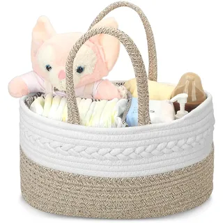 Withosent Wickeltisch Organizer aus Baumwolle, Baby Organizer Korb, Aufbewahrungskorb für den Wickeltisch, Windel Caddy mit Fächern & Griffen, Baby Geschenke für Neugeborene Babyparty
