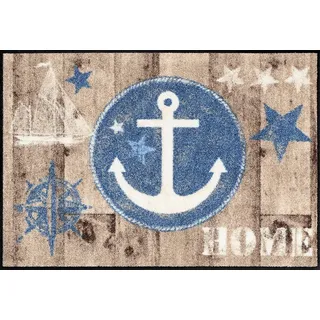 Salonloewe Fußmatte waschbar Welcome Home Anchor Wood 50x75 cm Eingangs-Matte maritim Anker rutschfest Fussabtreter Design