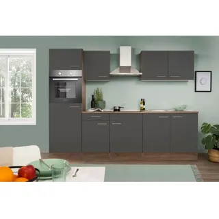 Respekta Küchenzeile 270 cm Grau Seidenglanz-Eiche York Nachbildung