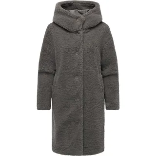 Ragwear Damen, Teddymantel Langer Winter Plüschmantel mit Kapuze Joonie YOUMODO stone, Grey Gr. XXL (44),