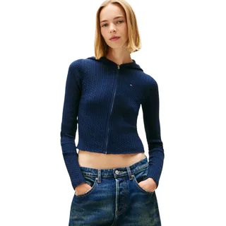 Tommy Hilfiger Tommy Jeans Damen Pullover mit Reißverschluss ESSENTIAL mit Kapuze, blau (Dark Night Navy), L