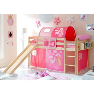 TICAA Hochbett Manuel 217 x 114 x 205 cm Kiefer massiv natur rosa/pink