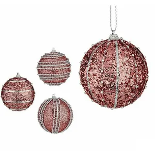 Weihnachtskugel-Set mit Relief, Ø 8 cm, Rosa, PVC, 12 Stück