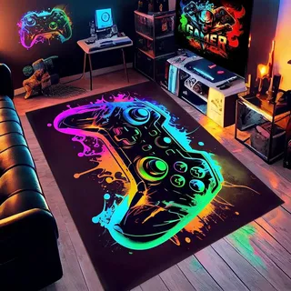 Cozzmats Game 3D Controller Bereich Teppich 120 x 160 cm, rutschfeste Fußmatte Graffiti Spielkonsole Dekoration, Waschbar Gamer Teppich Carpets für Gamer Jungen Teen Schlafzimmer Wohnzimmer (F)
