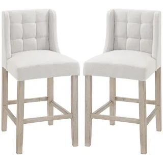 Homcom 2Er-Set Barhocker moderne Küchenstühle Barstühle für Küche Leinen-Touch Holz , Beige , Textil , Echtholz , Füllung: Polyester , 50x101x47 cm , Esszimmer, Barmöbel, Barhocker