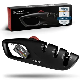 CUTMORE® ProSharp Messerschärfer mit Winkeleinstellung 15°–24° – Diamant Messerschleifer für japanische & Damastmesser – schärft Wellenschliff, Brotmesser & Scheren – Profi Schärfer manuell