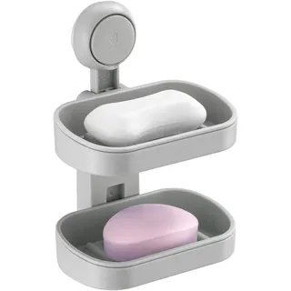 TAILI Seifenschale mit Ablauf für Badezimmer, MAX Halten 3 KG, Doppelter Seifenschalen ohne Bohren, Seifenhalter Wandmontage, Seifenhalter mit Saugnapf für Dusche, Küche Schwammhalter, Plastik in Grau