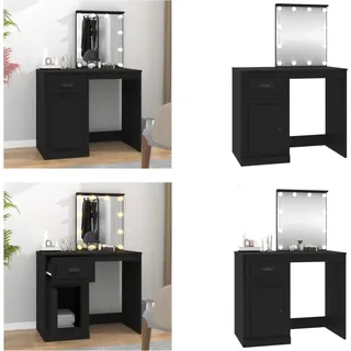 vidaXL Schminktisch mit LED Schwarz 90x50x132,5 cm Holzwerkstoff - Schminktisch - Schminktische - Kosmetiktisch - Frisiertisch - Schwarz