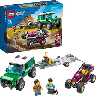LEGO 60288 City Rennbuggy-Transporter, Spielzeug-Set mit Rennwagen und Autotransporter, LKW-Spielzeug ab 5 Jahre - Silber
