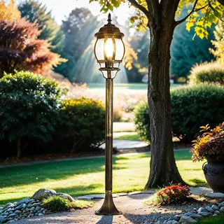 Licht-Erlebnisse Stehleuchte Aluminium Glas in Gold Antik IP23 für Garten 115,5 cm E27 Rustikale Laterne Landhaus Wegeleuchte Außen BREST