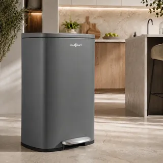 MAXCRAFT Mülleimer / Treteimer mit Soft Close Deckel - 50 Liter in Grau - Grau