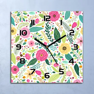 Wanduhr Echt-Glas-Küchenuhr Bunte Mohnblumen Quarz Lautlos 30x30 Deko Bilder
