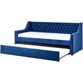 Beliani Tagesbett Marineblau Samtstoff 90 x 200 cm Schlafzimmer, Betten
