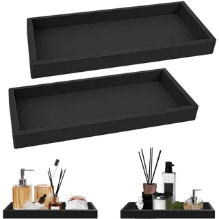 GAESHOW 2 Stück Silikon Badezimmertablett, Badezimmer Tablett, Bad Tablett für Waschtisch, Waschbecken Aufbewahrungsschale, Rechteck Vanity Organizer für Küchenspüle und Toilettenschüssel(Schwarz)