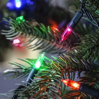 Lights4fun 150er Bunte LED Weihnachtsbaum Lichterkette 14,85m dunkelgrünes Kabel Fernbedienung Timer