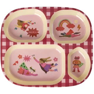 Rice Melamin Kinderteller mit 4er Einteilung - pink - Hero Print