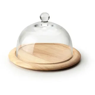 Continenta Käseglocke 2-tlg Ø 26 cm H: 16 cm Glas Holz Beige/Transparent