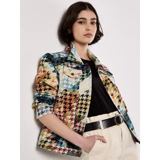 Kurzjacke APRICOT "Jacke", Damen, Gr. 16, blau (navy), Obermaterial: 100% Polyester PES., kariert, normal taillenlang, Manschetten, Jacken Kurzjacke, mit Hahnentrittmuster und Knopfleiste