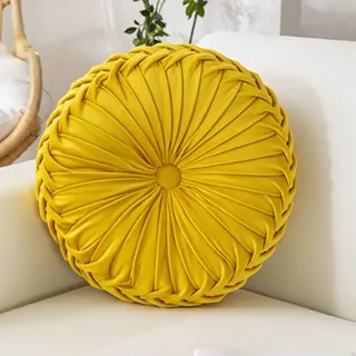 OUKEYI Rundes Sofakissen, 35 cm, einfarbig, plissiert, rund, Kürbiskissen, geeignet für Zuhause, Bett, Auto, Dekoration