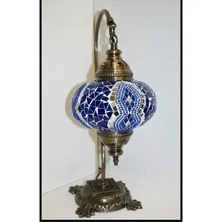 Türkische Tischlampe mit 12 cm blauer Mosaik-Kugel – Handgefertigte orientalische Lampe für stimmungsvolles Licht - Blau