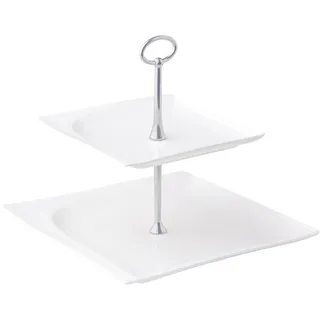 AMBITION Etagere Porzellan 2 stöckig Monaco 25,5 x 25,5 cm quadratischer Tortenständer für Obst Törtchen Kuchen