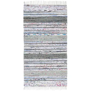 Novel Fleckerlteppich , Grau, Weiß , Textil , Streifen , rechteckig , 80x150 cm , AZO-frei , Teppiche und Böden, Teppiche, Fleckerlteppiche