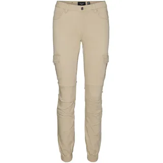 VERO MODA Damen Jeans Hose Stretch Denim Jogger Pants Cargo Stoffhose VMIVY, Farben:Beige, Größe:XS / 30L, Beinlänge:L30