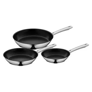 WMF Pfannen-Set »Nordic Profi«, Cromargan® Edelstahl Rostfrei 18/10, (Set, 3 tlg., Bratpfannenset (20, 24 + 28 cm), 3-teilig, Antihaftbeschichtung, TransTherm-Allherdboden, Induktion, silberfarben