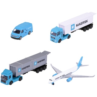 Majorette - Maersk Transport-Fahrzeug - 1 Modellauto aus Metall (Volvo Container-LKW, Man Truck oder Volkswagen Crafter mit Airbus A350-900), zufällige Auswahl, Spielzeug für Kinder ab 3 Jahre