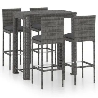 vidaXL 5-tlg. Gartenbar-Set mit Kissen Poly Rattan Grau - Grau