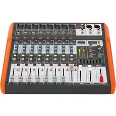 Ibiza - MX802 - Komplettes semiprofessionelles 8-Kanal-Mischpult (8-Band-Equalizer) mit MONO-Eingängen und REC-, RCA-, Kopfhörer- und AUX-Ausgängen - Bluetooth & USB - Schwarz und orange