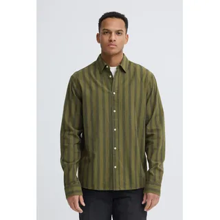 Langarmhemd BLEND "BHDARIS SLUB STRIPE", Herren, Gr. XXL, N-Gr, grün (winter moss), Web, Obermaterial: 100% Baumwolle, regular fit, Hemden Langarmhemd, aus Baumwolle, Regular Fit, mit Knopfleiste, pflegeleicht