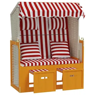 vidaXL Strandkorb mit Kissen Poly Rattan und Massivholz Rot & Weiß - Rot, Weiß