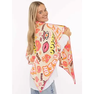 Zwillingsherz Dreieckstuch ""OOPS"" Statement Muster, Strick, wärmend, beige bunt