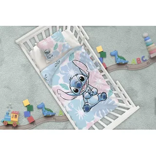 Aymax Stitch Flowers Einzelnes Baby-Bettwäsche-Set, Bettbezug 100 x 140 cm + Kissenbezug 40 x 60 cm, 100% Baumwolle