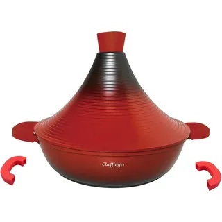 Aluguss Tajine Tagine Ø32cm Induktion Silikongriffe Gartopf Dampfgarer Bräter Rot - Schwarz