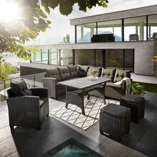 Ambia Garden Dining-Loungeset , Anthrazit , Metall, Kunststoff, Textil , Eckteil , eckig , 232x176 cm , Gartenmöbel, Gartengarnituren, Gartenmöbel-Sets